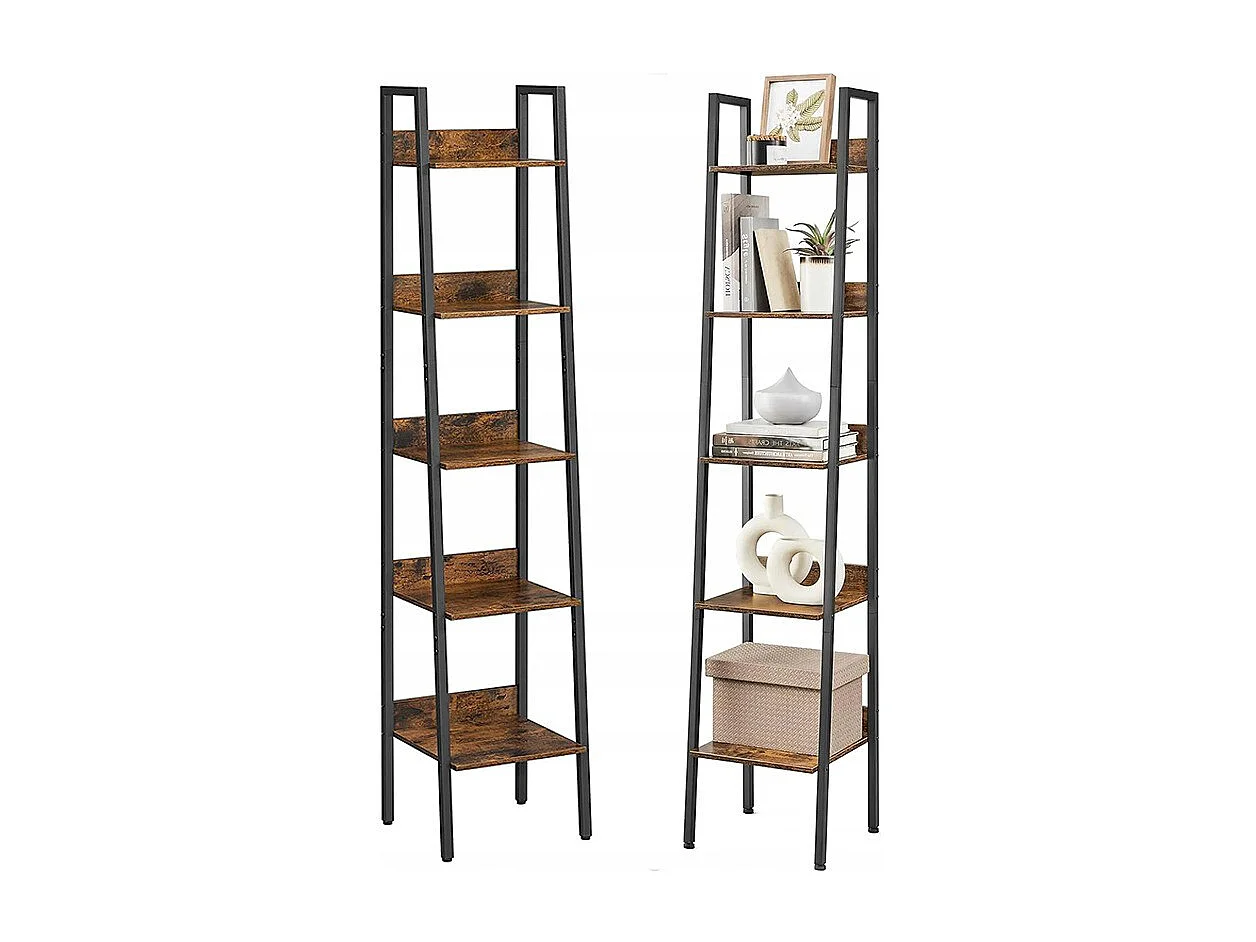 Estante industrial preta com 5 prateleiras escada para livros loft modern