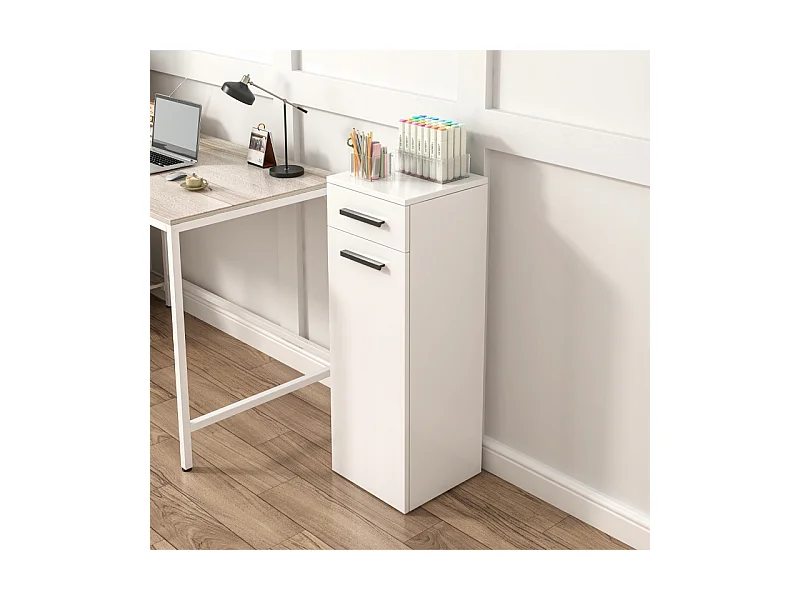 ÉTAGÈRE DE BUREAU AVEC TIROIR, ÉTAGÈRES ET COLONNE, ARMOIRE SUR PIED, BLANC LOFT 85 CM