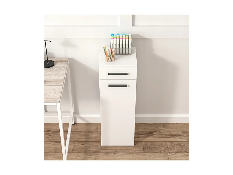 ÉTAGÈRE DE BUREAU AVEC TIROIR, ÉTAGÈRES ET COLONNE, ARMOIRE SUR PIED, BLANC LOFT 85 CM