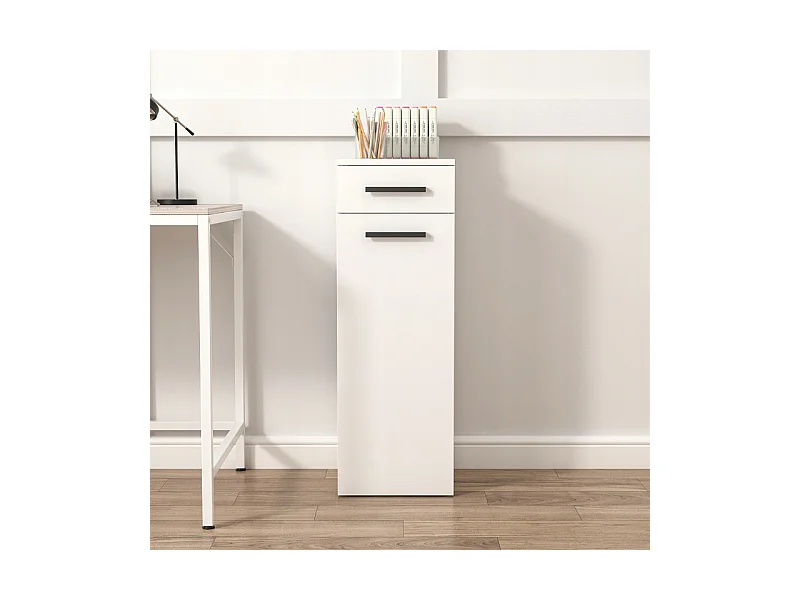 ÉTAGÈRE DE BUREAU AVEC TIROIR, ÉTAGÈRES ET COLONNE, ARMOIRE SUR PIED, BLANC LOFT 85 CM