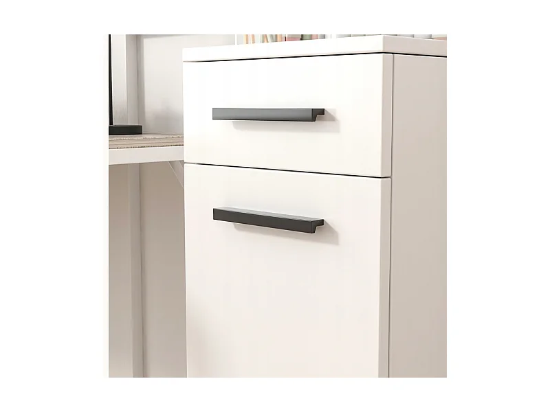 ÉTAGÈRE DE BUREAU AVEC TIROIR, ÉTAGÈRES ET COLONNE, ARMOIRE SUR PIED, BLANC LOFT 85 CM