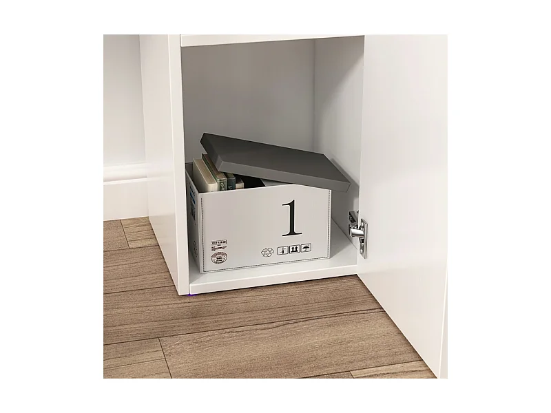 ÉTAGÈRE DE BUREAU AVEC TIROIR, ÉTAGÈRES ET COLONNE, ARMOIRE SUR PIED, BLANC LOFT 85 CM