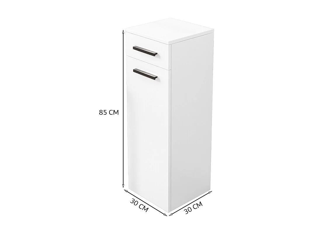 ÉTAGÈRE DE BUREAU AVEC TIROIR, ÉTAGÈRES ET COLONNE, ARMOIRE SUR PIED, BLANC LOFT 85 CM