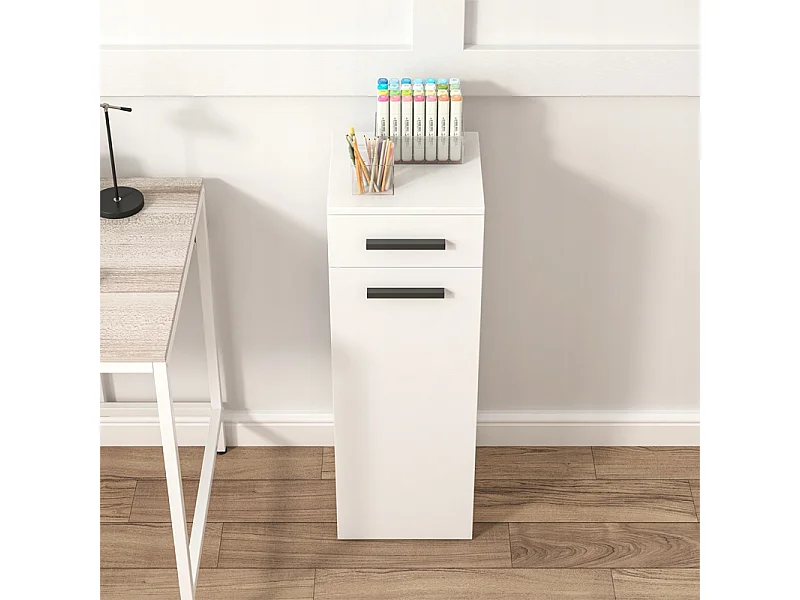 ÉTAGÈRE DE BUREAU AVEC TIROIR, ÉTAGÈRES ET COLONNE, ARMOIRE SUR PIED, BLANC LOFT 85 CM