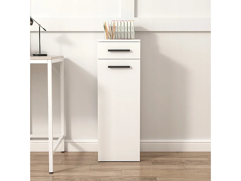 ÉTAGÈRE DE BUREAU AVEC TIROIR, ÉTAGÈRES ET COLONNE, ARMOIRE SUR PIED, BLANC LOFT 85 CM
