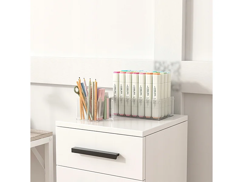 ÉTAGÈRE DE BUREAU AVEC TIROIR, ÉTAGÈRES ET COLONNE, ARMOIRE SUR PIED, BLANC LOFT 85 CM