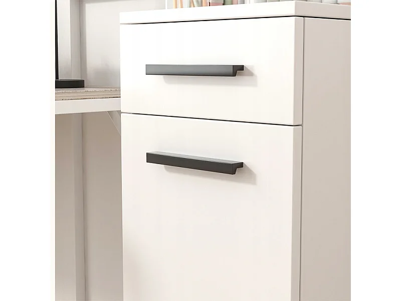 ÉTAGÈRE DE BUREAU AVEC TIROIR, ÉTAGÈRES ET COLONNE, ARMOIRE SUR PIED, BLANC LOFT 85 CM