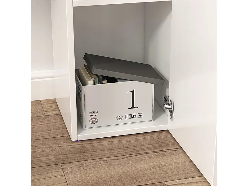 ÉTAGÈRE DE BUREAU AVEC TIROIR, ÉTAGÈRES ET COLONNE, ARMOIRE SUR PIED, BLANC LOFT 85 CM