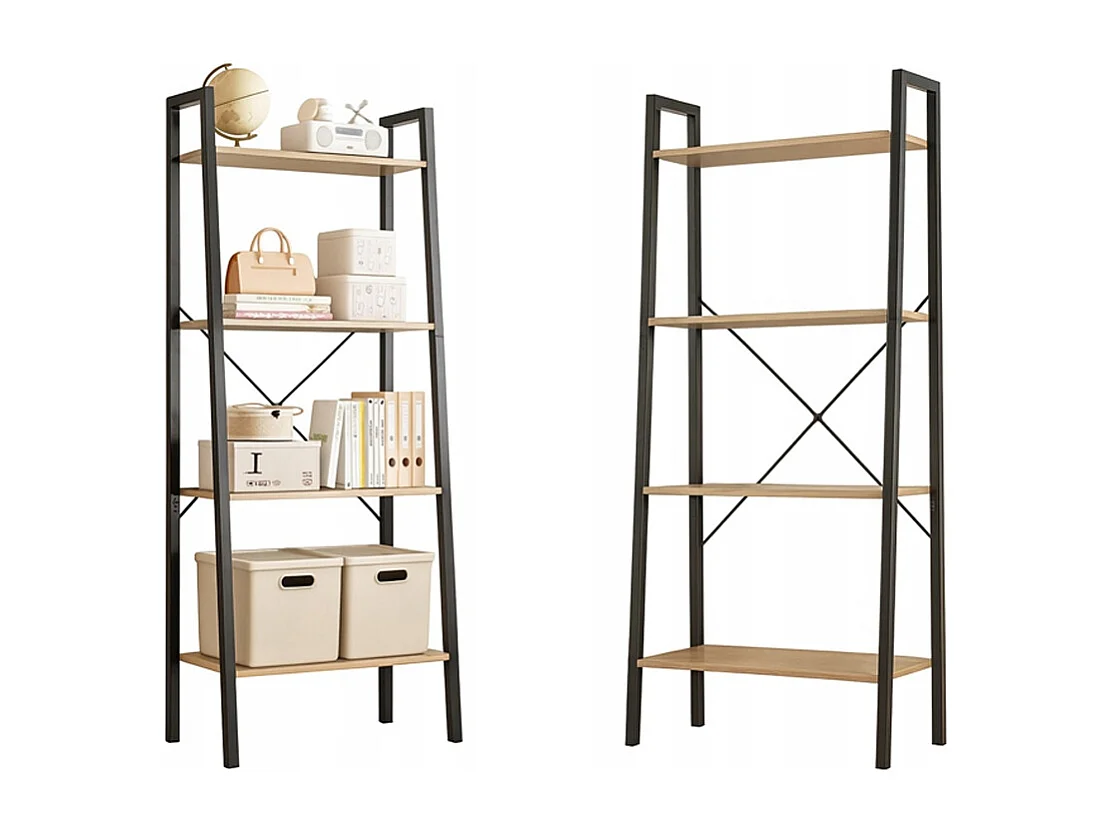 ÉTAGÈRE À LIVRES SUR PIED RUSTIQUE ÉCHELLE LOFT RÉTRO BRUN CLAIR 4 ÉTAGÈRES