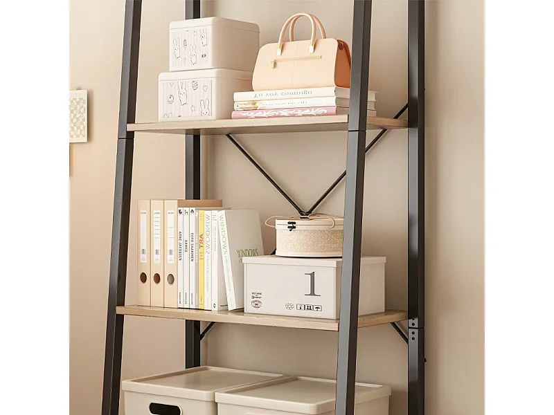 ÉTAGÈRE À LIVRES SUR PIED RUSTIQUE ÉCHELLE LOFT RÉTRO BRUN CLAIR 4 ÉTAGÈRES