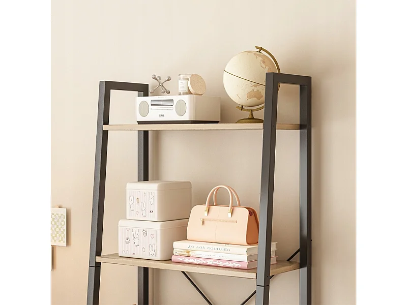 ÉTAGÈRE À LIVRES SUR PIED RUSTIQUE ÉCHELLE LOFT RÉTRO BRUN CLAIR 4 ÉTAGÈRES