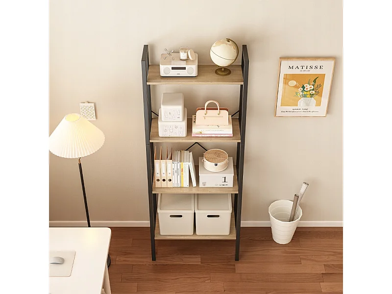 ÉTAGÈRE À LIVRES SUR PIED RUSTIQUE ÉCHELLE LOFT RÉTRO BRUN CLAIR 4 ÉTAGÈRES