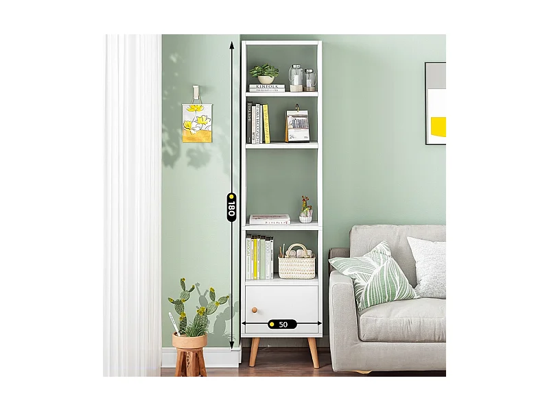 ÉTAGÈRE BLANCHE SUR PIED POUR LIVRES ÉTAGÈRES HAUTES SCANDINAVES COLONNE ARMOIRE