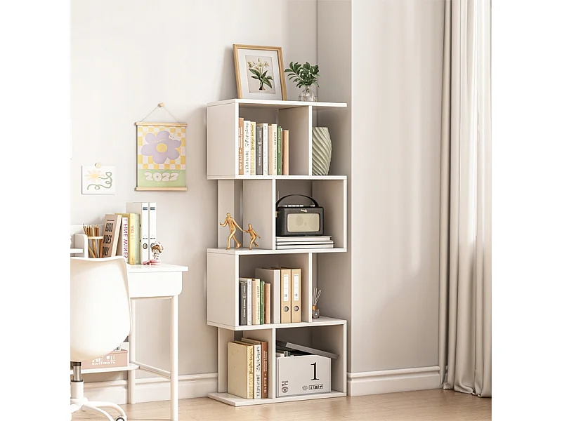 OFFENES REGAL, WEISS, HALBHOCH, BÜCHERSCHRANK, MODERNER LOFT, 140 CM