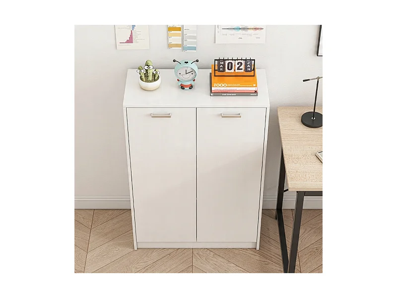 ÉTAGÈRE DE BUREAU À 2 PORTES AVEC ÉTAGÈRES COLONNE ARMOIRE SUR PIED BLANC LOFT 108 CM