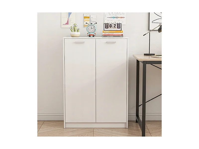 ÉTAGÈRE DE BUREAU À 2 PORTES AVEC ÉTAGÈRES COLONNE ARMOIRE SUR PIED BLANC LOFT 108 CM