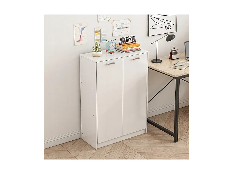 SCAFFALE DA UFFICIO A 2 ANTE CON RIPIANI COLONNA ARMADIETTO VERTICALE BIANCO LOFT 108 CM