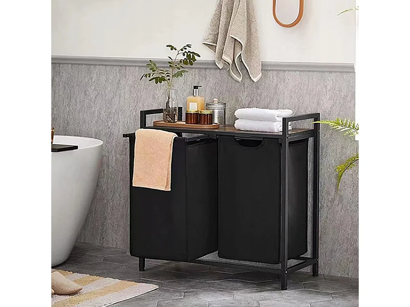 GRAND PANIER À LINGE À DEUX COMPARTS AVEC ÉTAGÈRE ÉTAGÈRE INDUSTRIELLE CONTENANT LOFT
