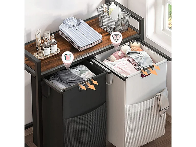 GRAND PANIER À LINGE À DEUX COMPARTS AVEC ÉTAGÈRE ÉTAGÈRE INDUSTRIELLE CONTENANT LOFT