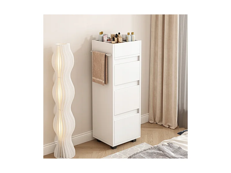 ARMOIRE DE SALLE DE BAIN BLANCHE SUR PIED ÉTAGÈRE COSMÉTIQUES SALON MODERNE LOFT 90 CM