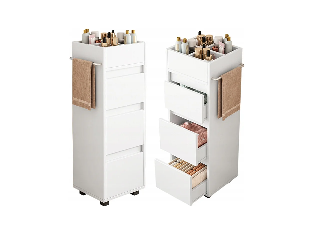 ARMOIRE DE SALLE DE BAIN BLANCHE SUR PIED ÉTAGÈRE COSMÉTIQUES SALON MODERNE LOFT 90 CM