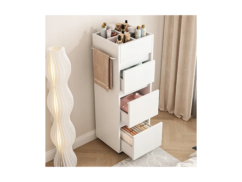 ARMOIRE DE SALLE DE BAIN BLANCHE SUR PIED ÉTAGÈRE COSMÉTIQUES SALON MODERNE LOFT 90 CM