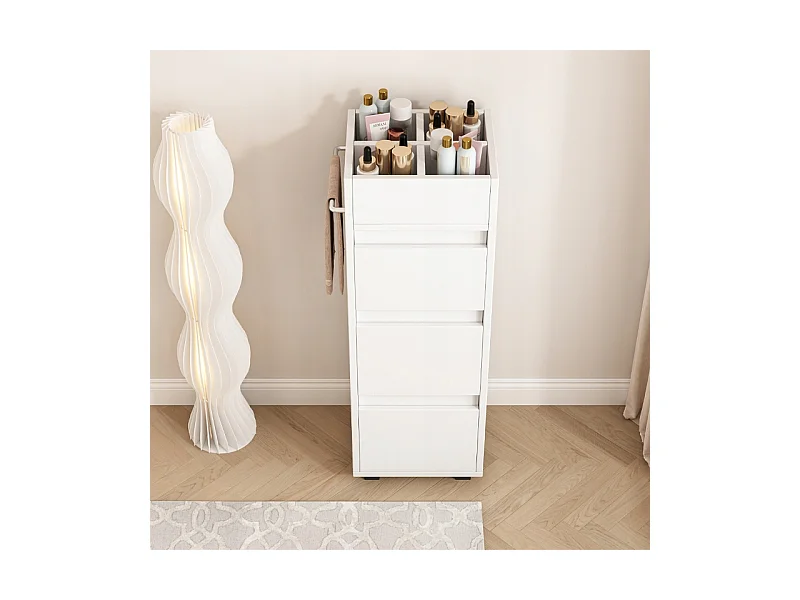 ARMOIRE DE SALLE DE BAIN BLANCHE SUR PIED ÉTAGÈRE COSMÉTIQUES SALON MODERNE LOFT 90 CM