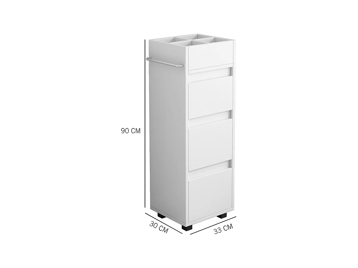 ARMOIRE DE SALLE DE BAIN BLANCHE SUR PIED ÉTAGÈRE COSMÉTIQUES SALON MODERNE LOFT 90 CM