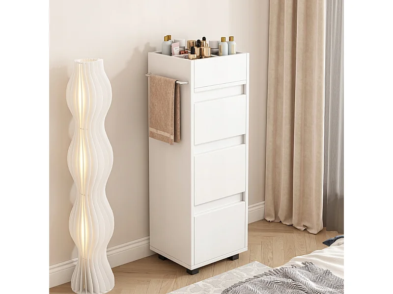 ARMOIRE DE SALLE DE BAIN BLANCHE SUR PIED ÉTAGÈRE COSMÉTIQUES SALON MODERNE LOFT 90 CM