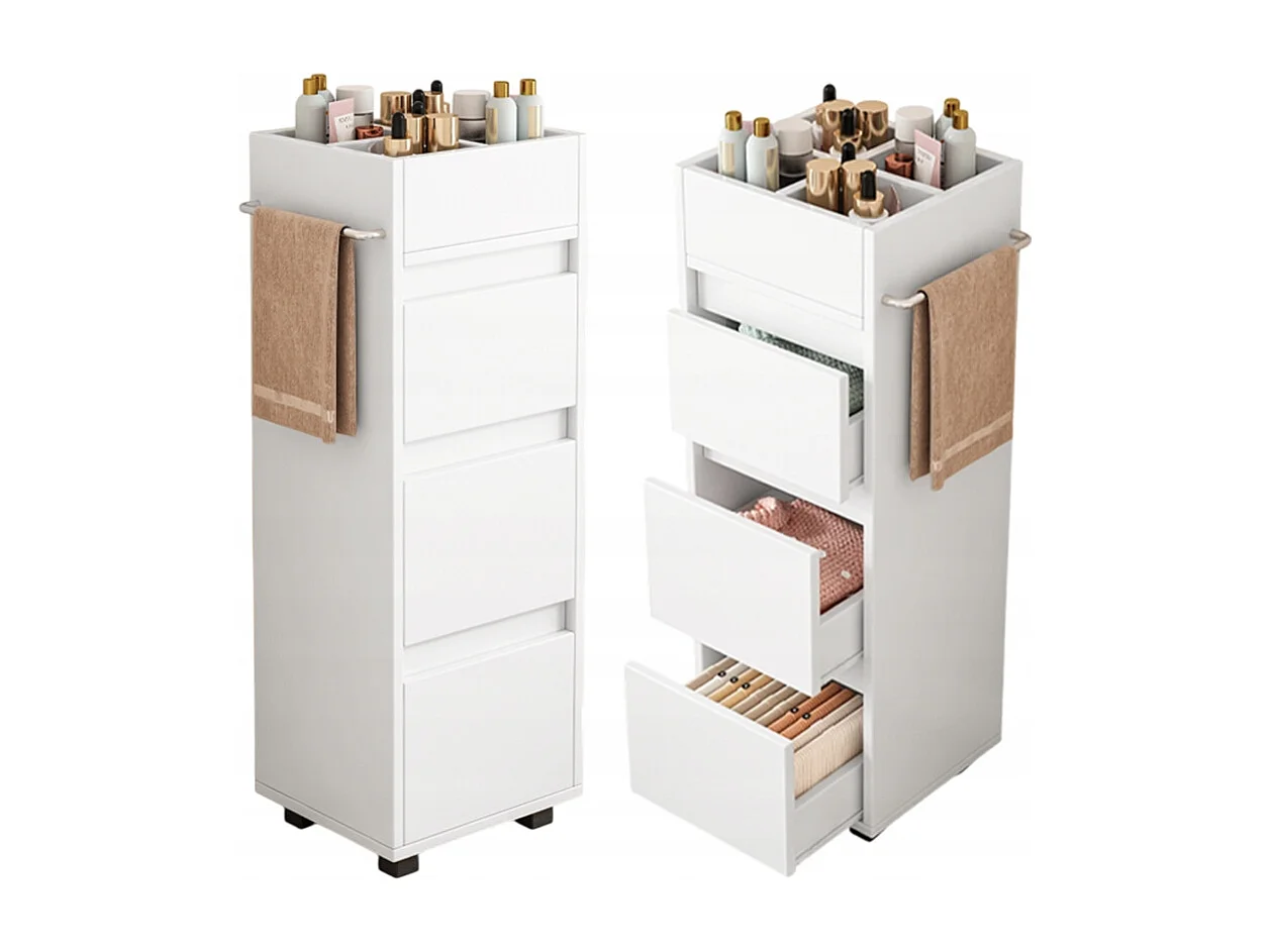 ARMOIRE DE SALLE DE BAIN BLANCHE SUR PIED ÉTAGÈRE COSMÉTIQUES SALON MODERNE LOFT 90 CM