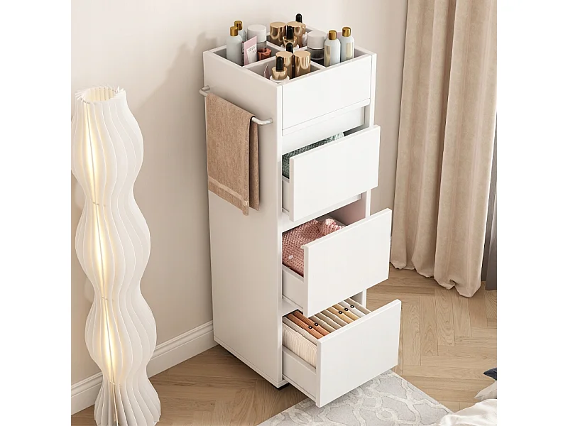 ARMOIRE DE SALLE DE BAIN BLANCHE SUR PIED ÉTAGÈRE COSMÉTIQUES SALON MODERNE LOFT 90 CM