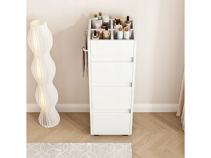 ARMOIRE DE SALLE DE BAIN BLANCHE SUR PIED ÉTAGÈRE COSMÉTIQUES SALON MODERNE LOFT 90 CM