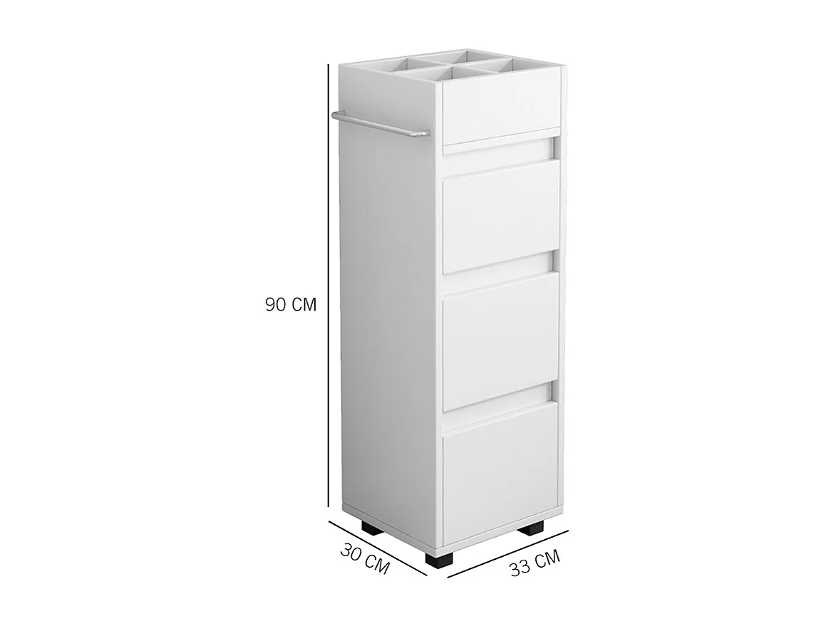 ARMOIRE DE SALLE DE BAIN BLANCHE SUR PIED ÉTAGÈRE COSMÉTIQUES SALON MODERNE LOFT 90 CM