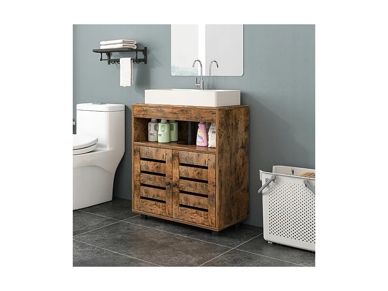 ARMOIRE DE SALLE DE BAINS À POSER SOUS LE LAVABO ÉVIER AVEC ÉTAGÈRES ÉTAGÈRE À PORTES 60 CM