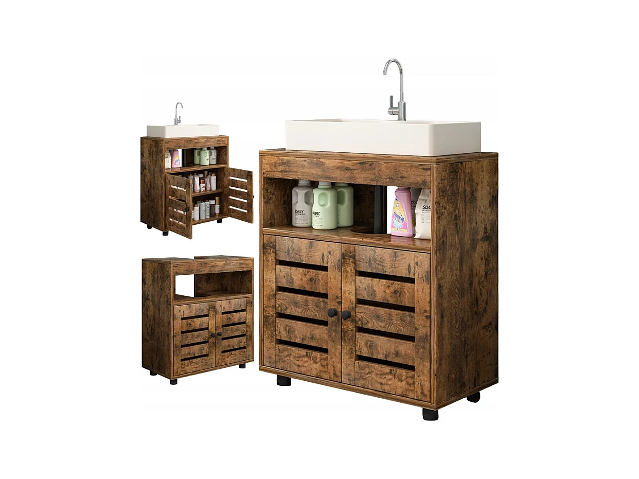 ARMOIRE DE SALLE DE BAINS À POSER SOUS LE LAVABO ÉVIER AVEC ÉTAGÈRES ÉTAGÈRE À PORTES 60 CM