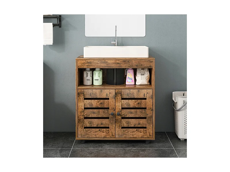 ARMOIRE DE SALLE DE BAINS À POSER SOUS LE LAVABO ÉVIER AVEC ÉTAGÈRES ÉTAGÈRE À PORTES 60 CM