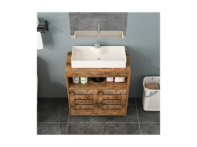 ARMOIRE DE SALLE DE BAINS À POSER SOUS LE LAVABO ÉVIER AVEC ÉTAGÈRES ÉTAGÈRE À PORTES 60 CM