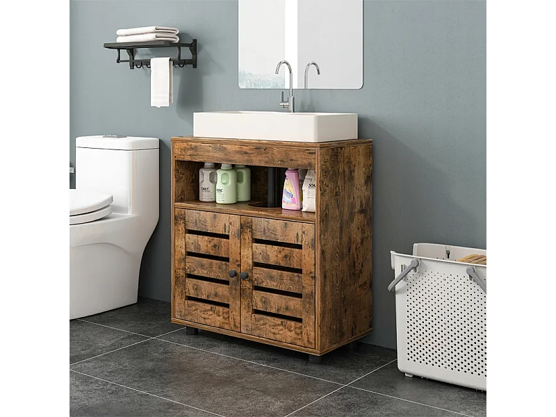 ARMOIRE DE SALLE DE BAINS À POSER SOUS LE LAVABO ÉVIER AVEC ÉTAGÈRES ÉTAGÈRE À PORTES 60 CM