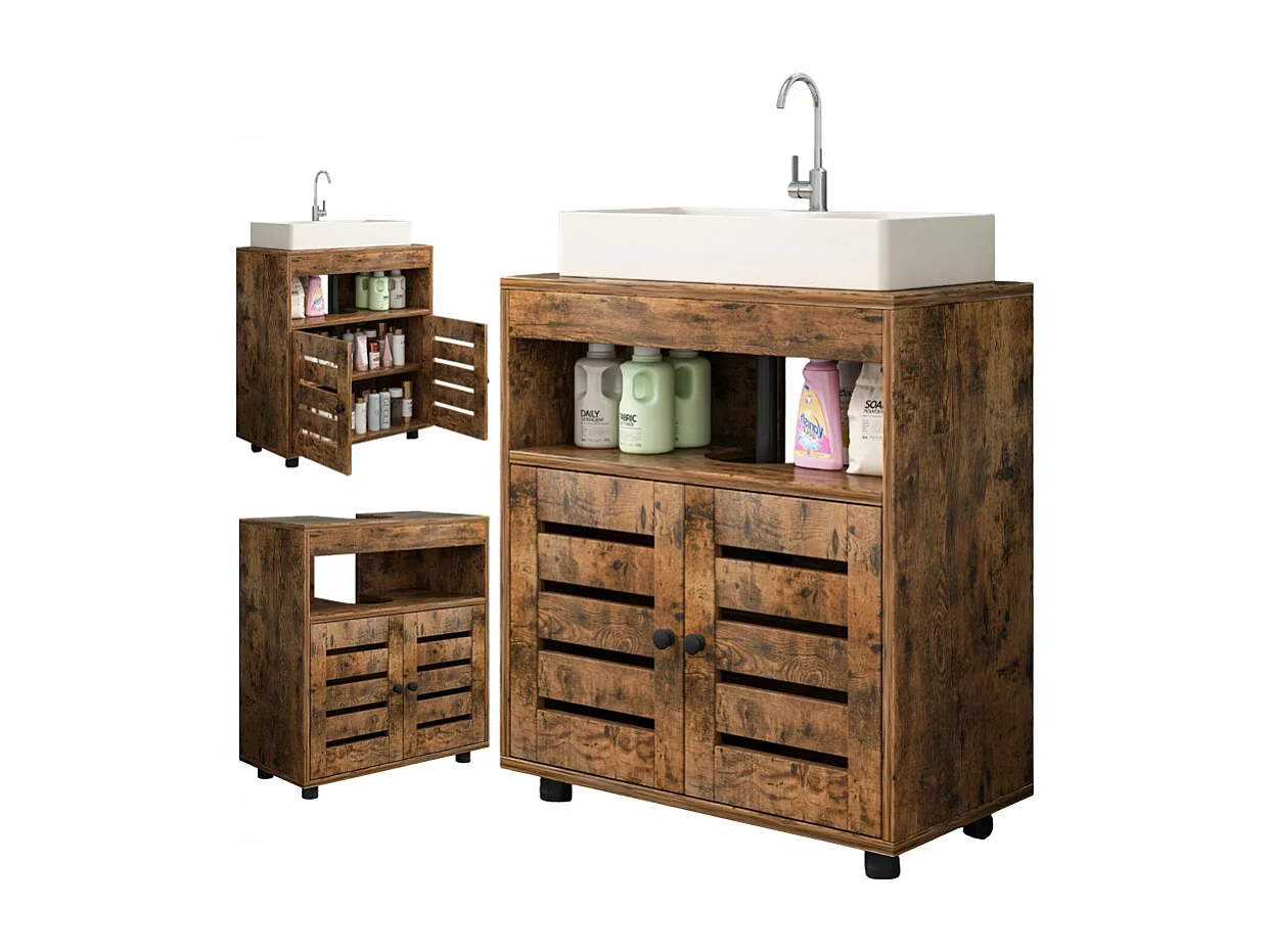 ARMOIRE DE SALLE DE BAINS À POSER SOUS LE LAVABO ÉVIER AVEC ÉTAGÈRES ÉTAGÈRE À PORTES 60 CM