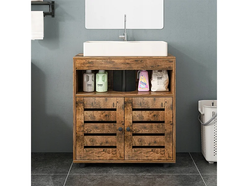 ARMOIRE DE SALLE DE BAINS À POSER SOUS LE LAVABO ÉVIER AVEC ÉTAGÈRES ÉTAGÈRE À PORTES 60 CM