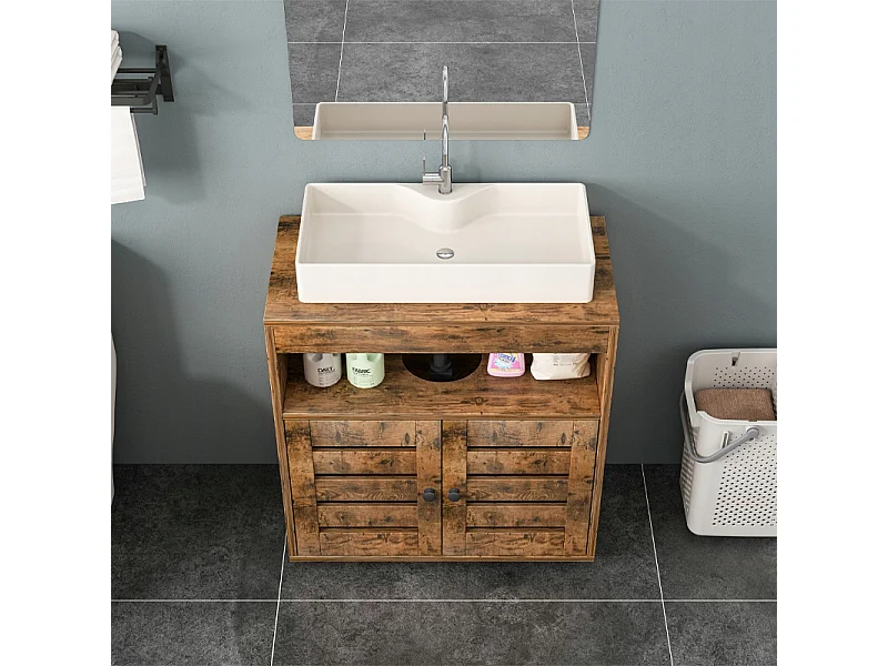 ARMOIRE DE SALLE DE BAINS À POSER SOUS LE LAVABO ÉVIER AVEC ÉTAGÈRES ÉTAGÈRE À PORTES 60 CM