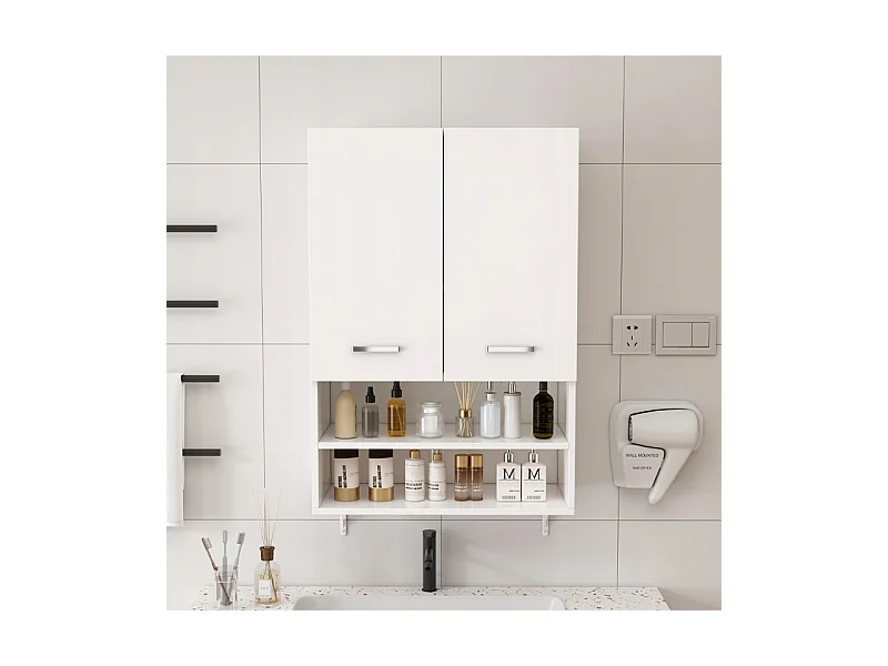 ARMOIRE DE SALLE DE BAIN SUSPENDUE AU MUR AU-DESSUS DE LA MACHINE À LAVER ÉTAGÈRES SPACIEUSES ÉTAGÈRE LOFT 64 CM