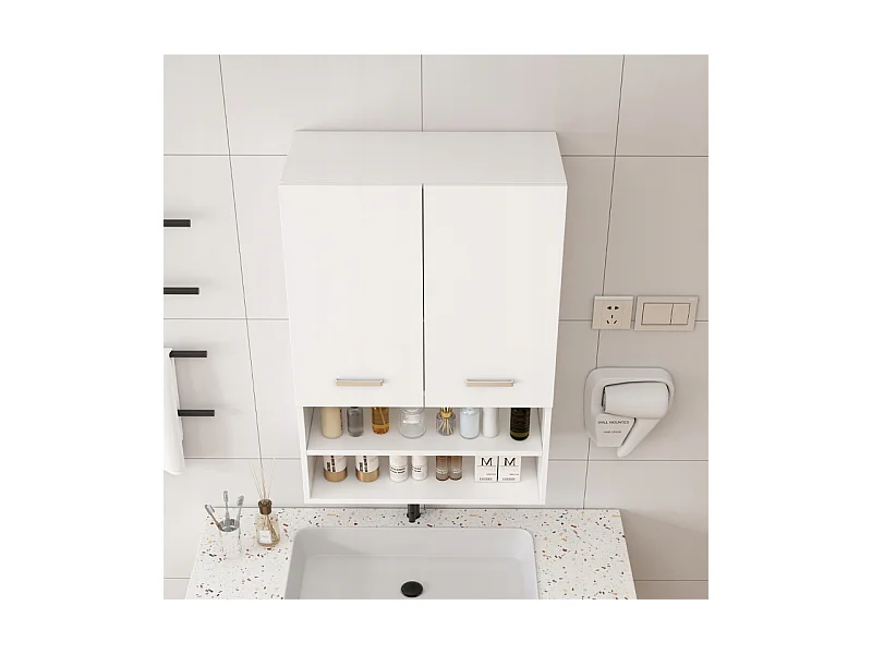 ARMOIRE DE SALLE DE BAIN SUSPENDUE AU MUR AU-DESSUS DE LA MACHINE À LAVER ÉTAGÈRES SPACIEUSES ÉTAGÈRE LOFT 64 CM