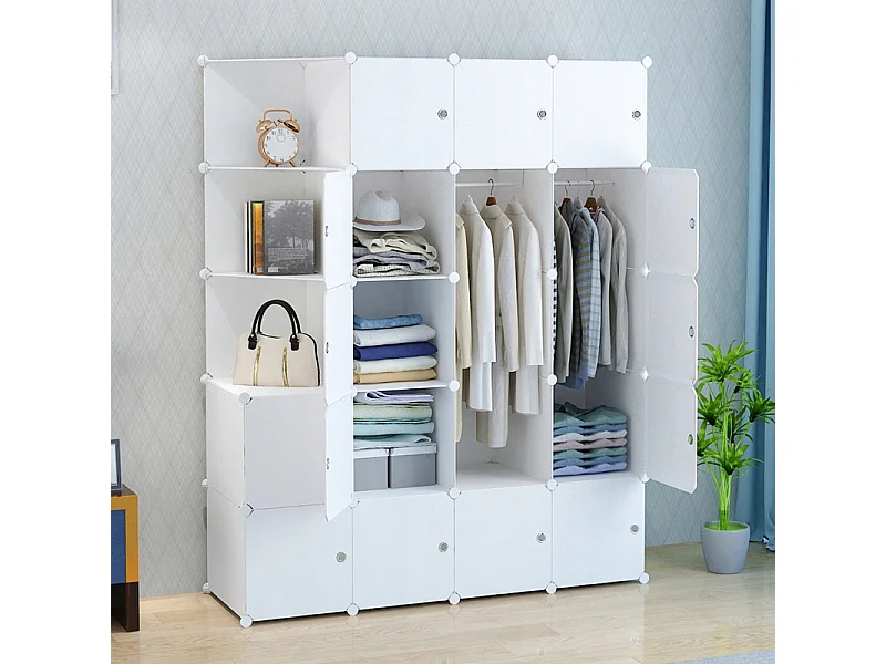 Armoire modulaire blanche pendrail pour vêtements armoire xxl étagères tringle