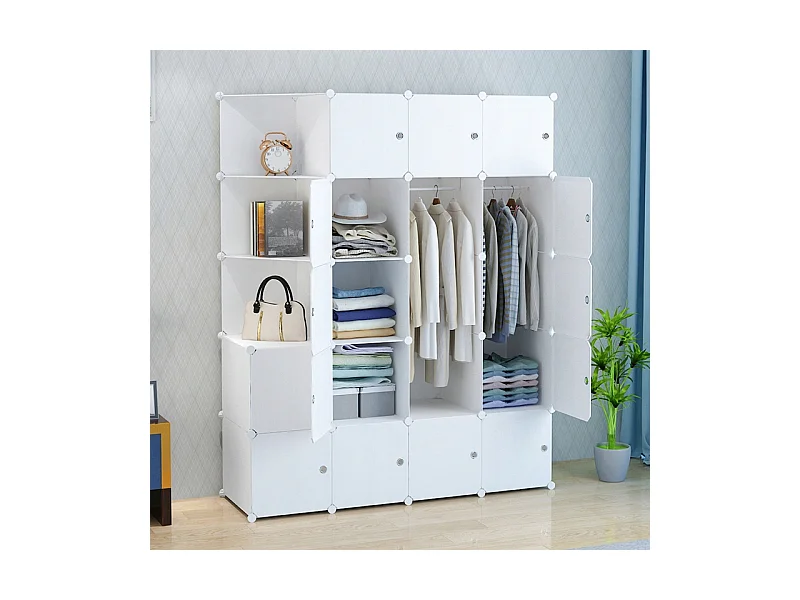 Armoire modulaire blanche pendrail pour vêtements armoire xxl étagères tringle