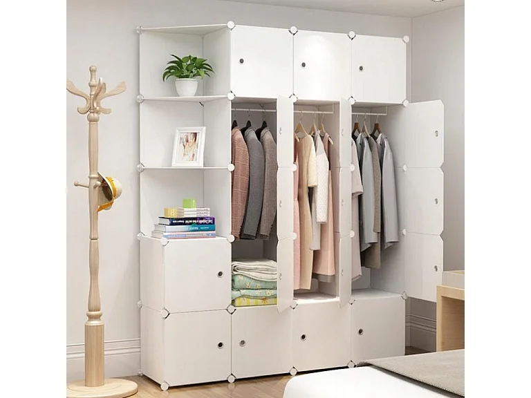 Armoire modulaire blanche pendrail pour vêtements armoire xxl étagères tringle