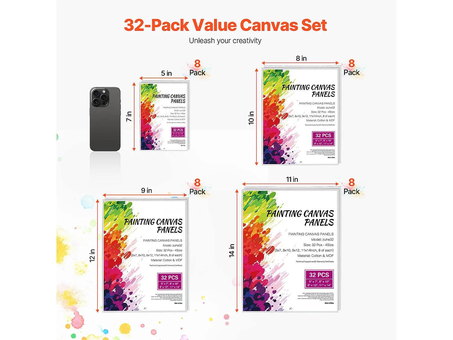 Toile pour Peinture, SucceBuy Lot de 32 Toiles pour Peinture - Idéal pour Diverses Techniques de Peinture et Artistes