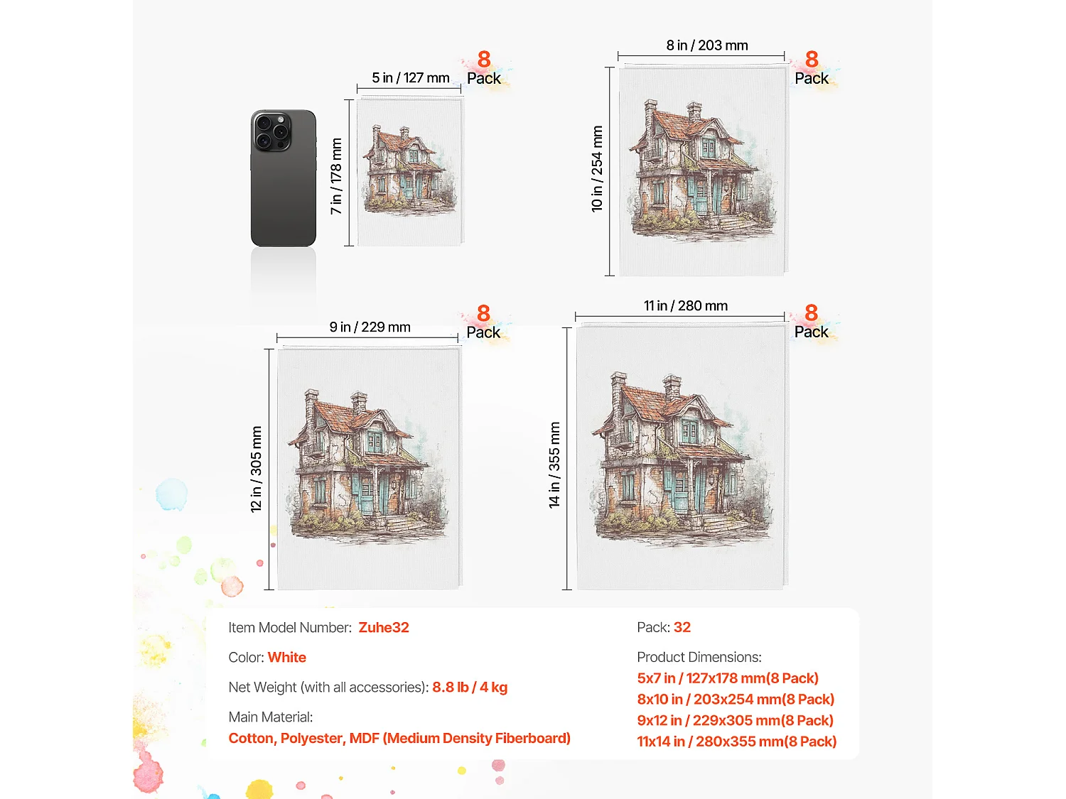 Toile pour Peinture, SucceBuy Lot de 32 Toiles pour Peinture - Idéal pour Diverses Techniques de Peinture et Artistes