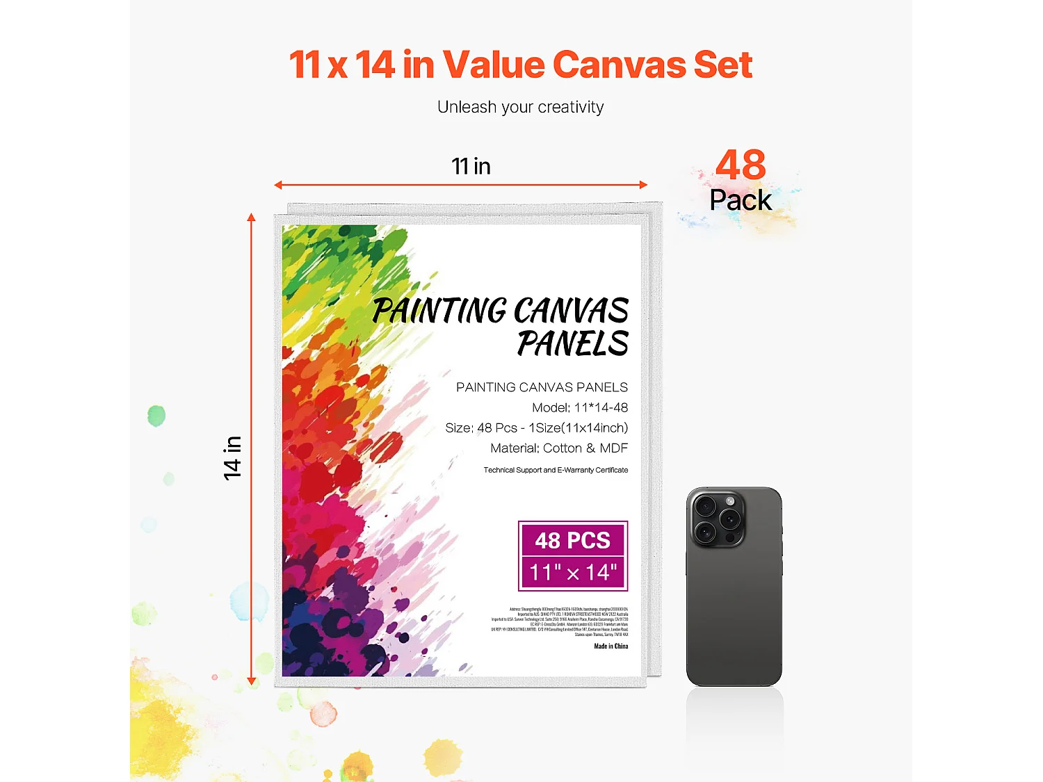 Toile pour Peinture, SucceBuy Lot de 48 Toiles pour Peinture, 28 × 35,5 cm Polyvalentes pour tous les Artistes