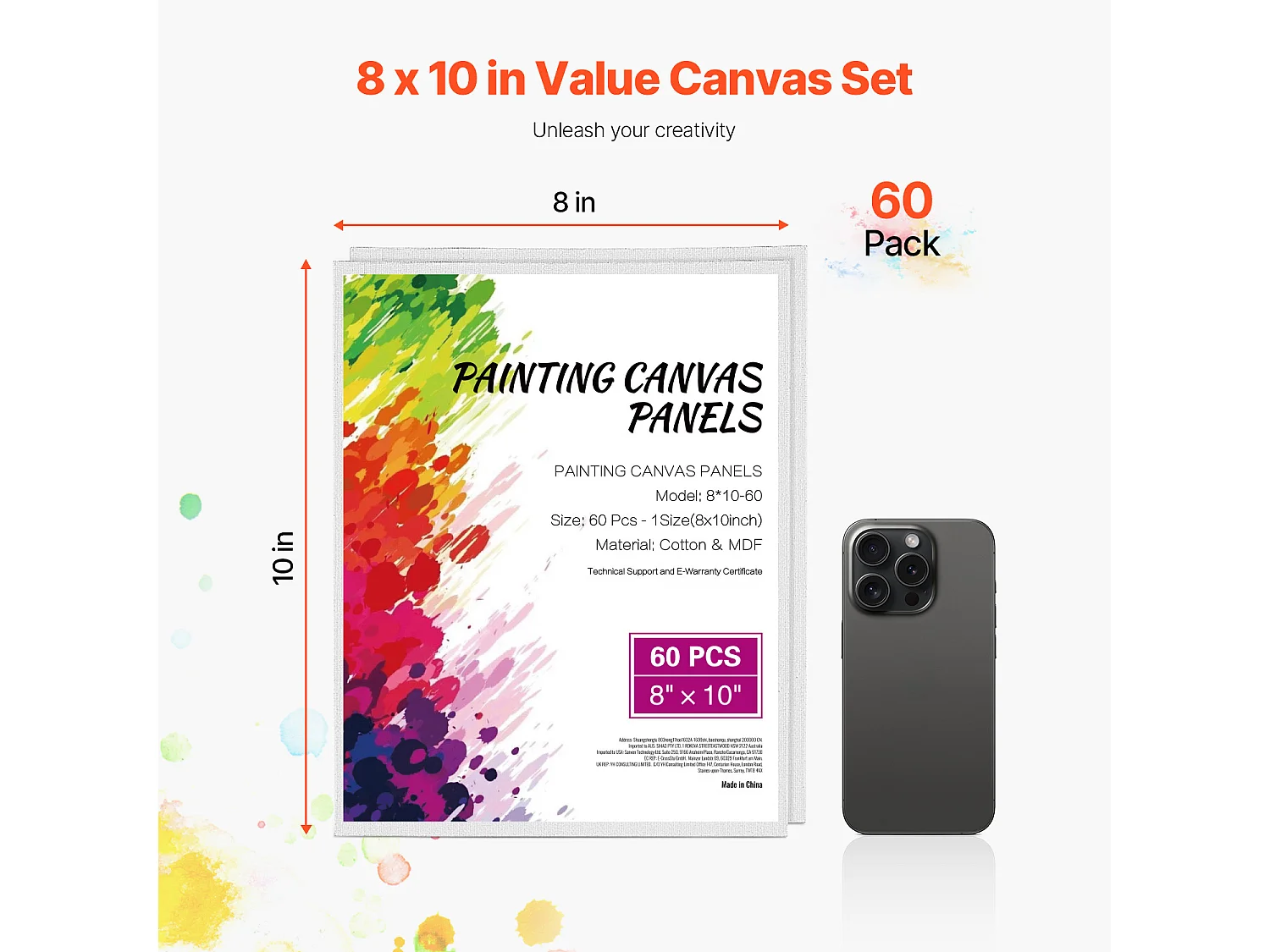 Toile pour Peinture, SucceBuy Lot de 60 Toiles pour Peinture, 20,3 x 25,4 cm, pour Différents Styles Artistiques, Enfants et Professionnels